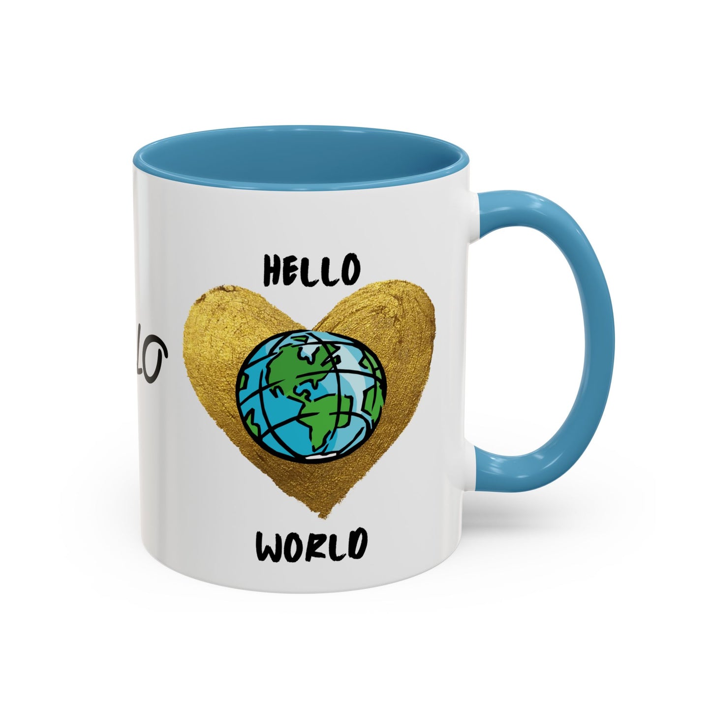 Hello World Coffee Mug — Heart Globe Accent 11oz