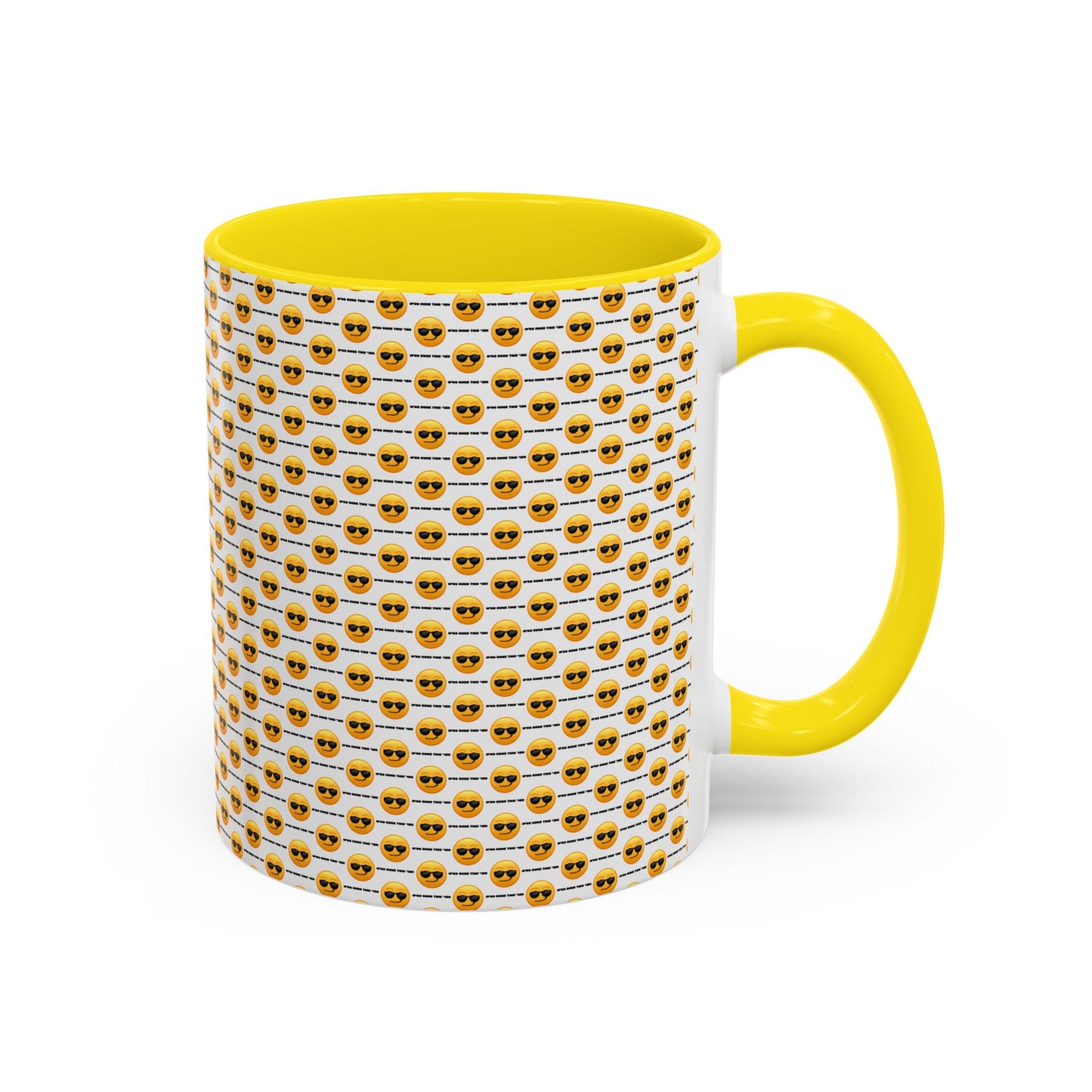 Sunglasses Emoji Pattern Accent Coffee Mug (11 oz) Asking "Who Run's This Ish"