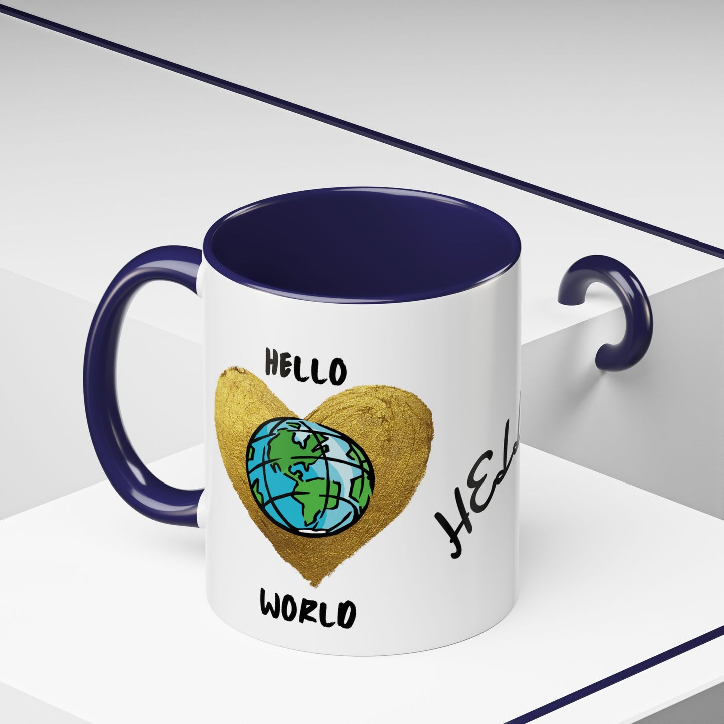 Hello World Coffee Mug — Heart Globe Accent 11oz