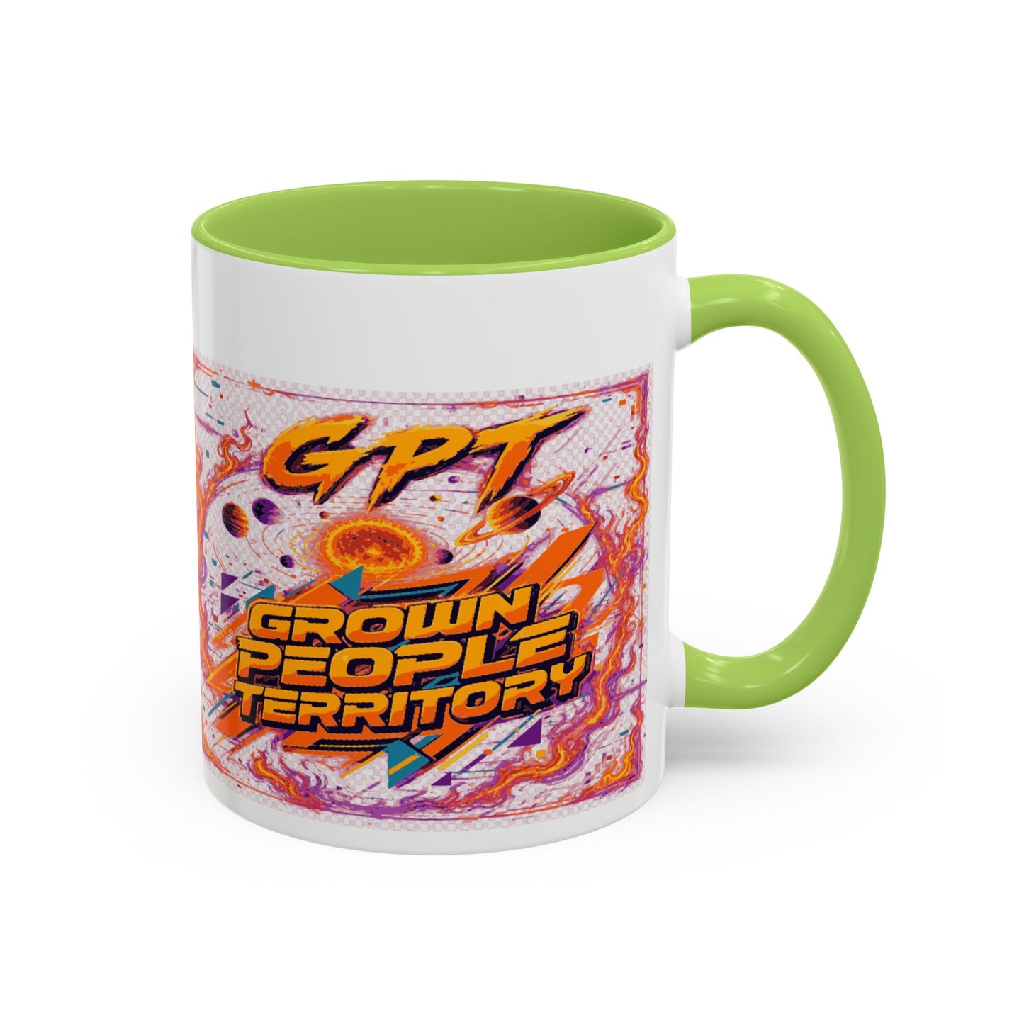 Accent Coffee Mug — "GPT: Grown People Territory" Bold Graphic Coffee Cup