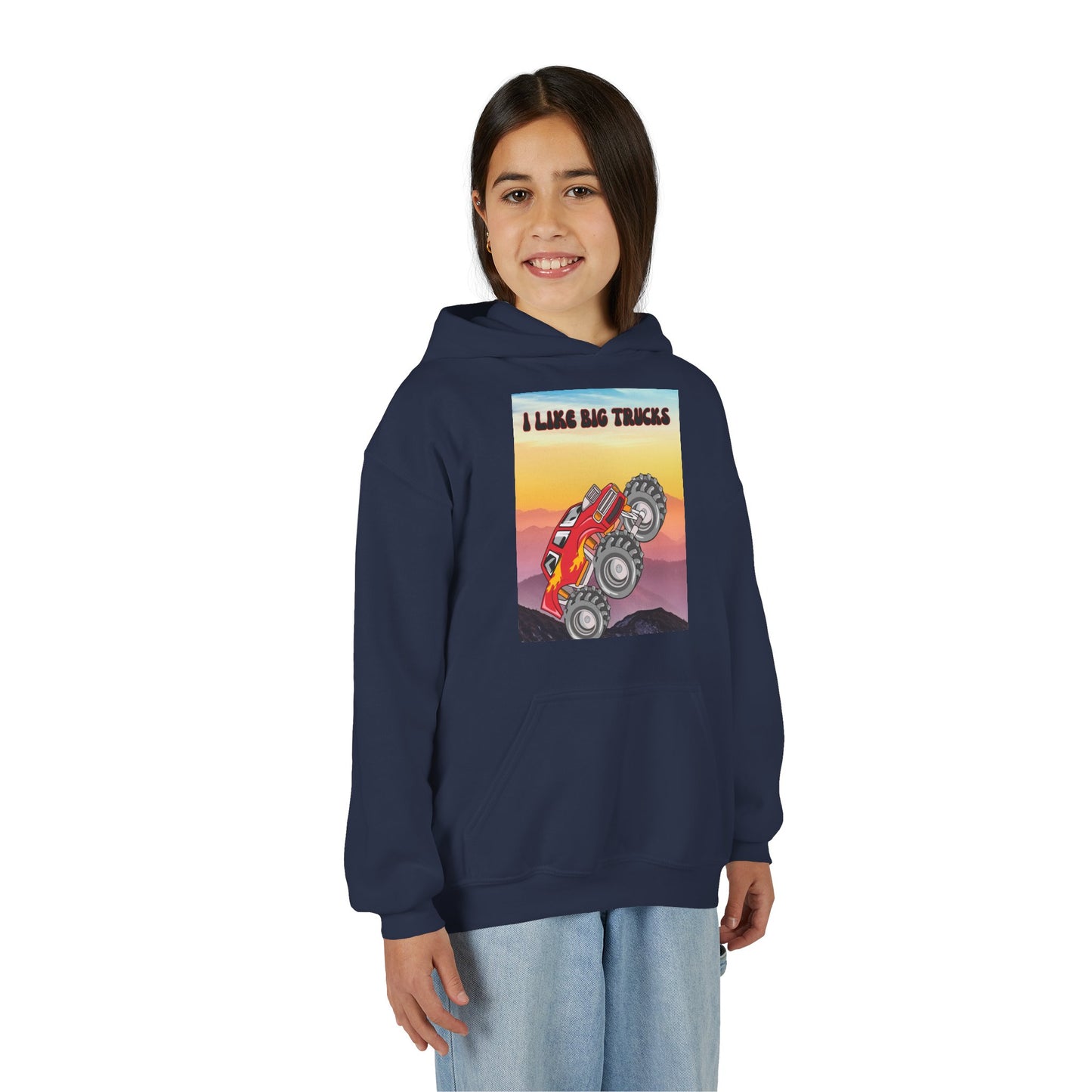 Youth Hoodie — "I Like Big Trucks" Monster Truck Graphic