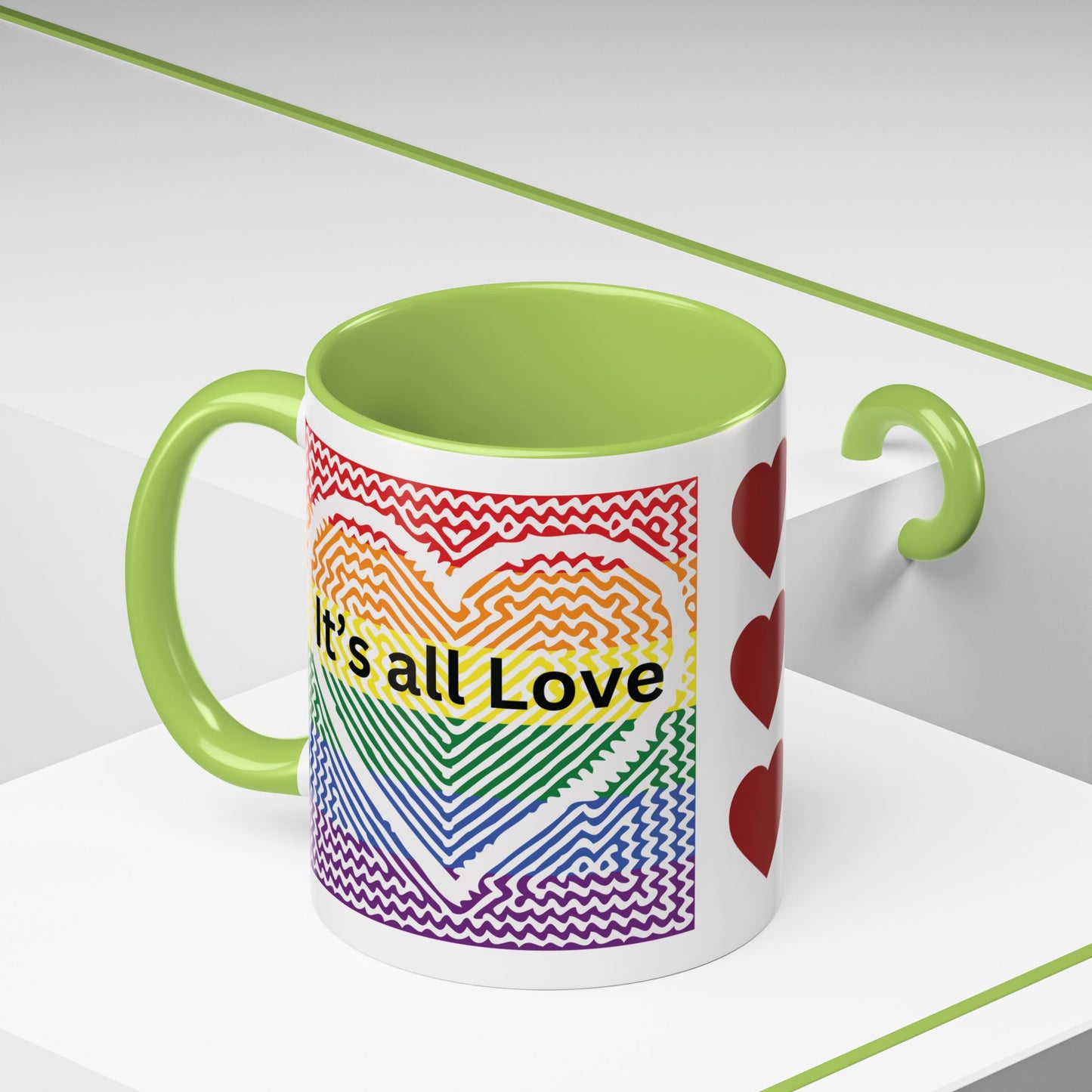 It's All Love Rainbow Heart Coffee Mug — Pride Accent Mug (11/15oz)