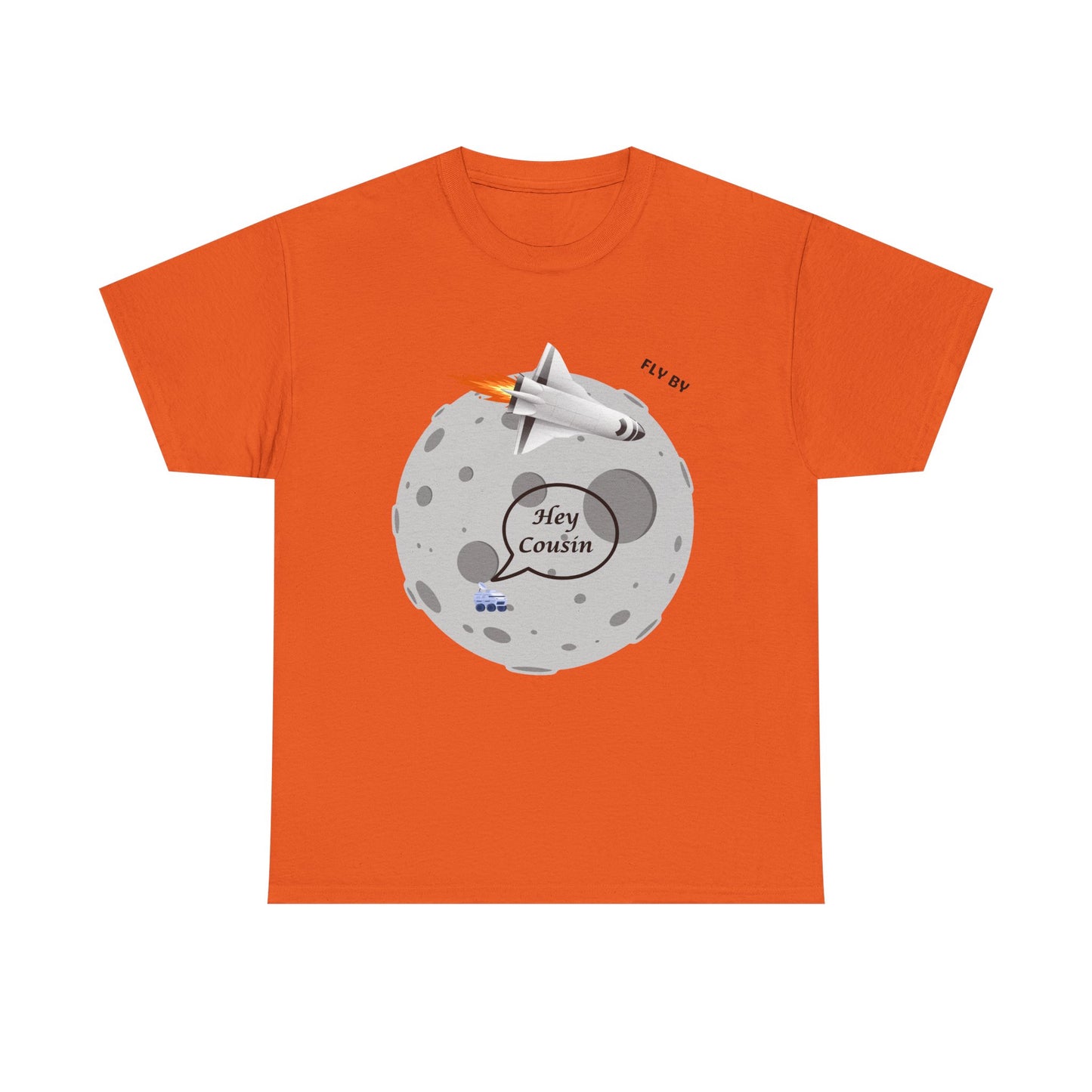 Hey Cousin Rocket Moon T-Shirt — Cute Retro Space Plane Graphic Tee