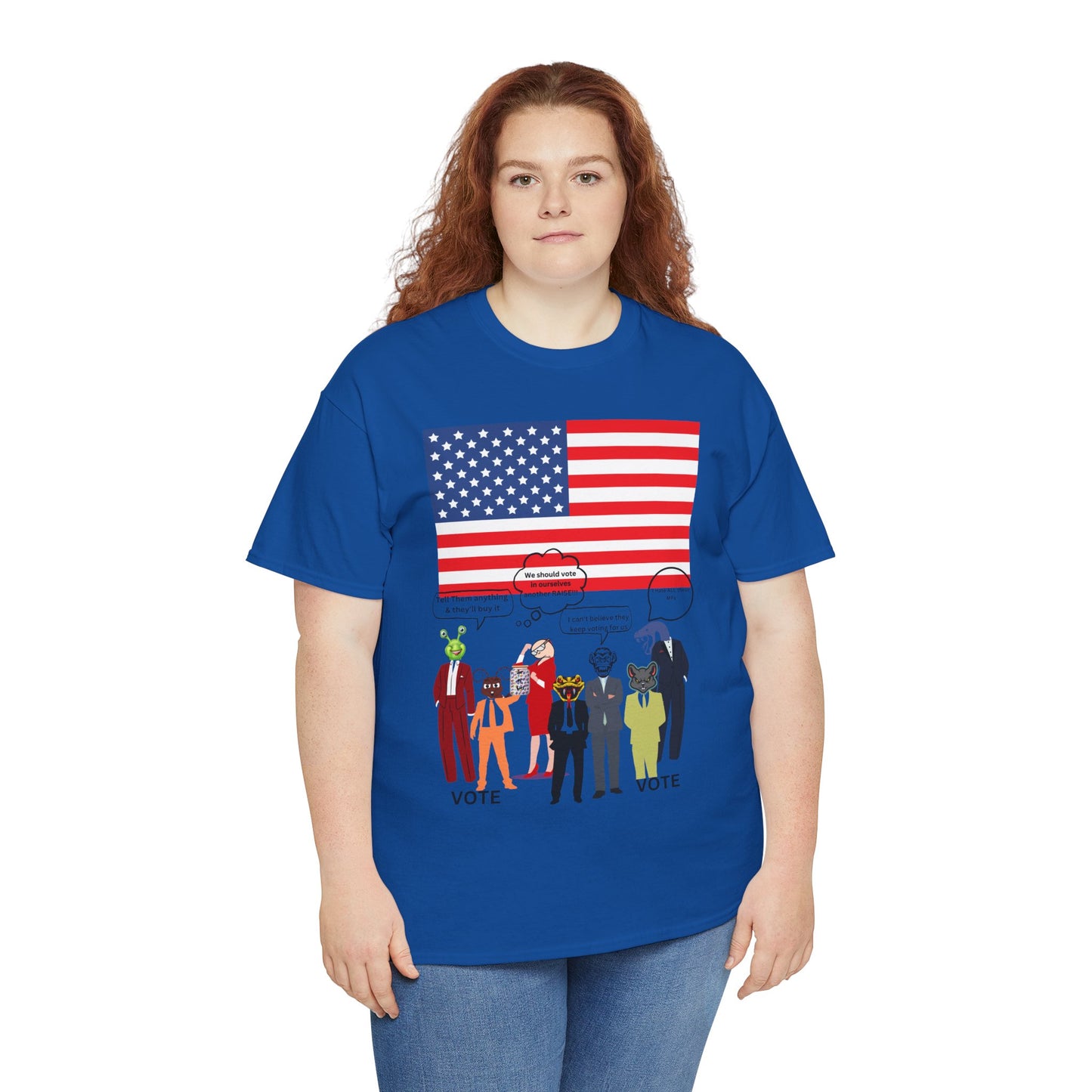 Patriotic 'Vote' Graphic Tee — American Flag Politicians-Lizard Forms Encouraging Voting