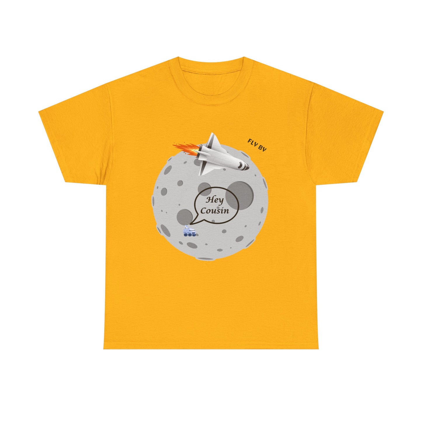 Hey Cousin Rocket Moon T-Shirt — Cute Retro Space Plane Graphic Tee