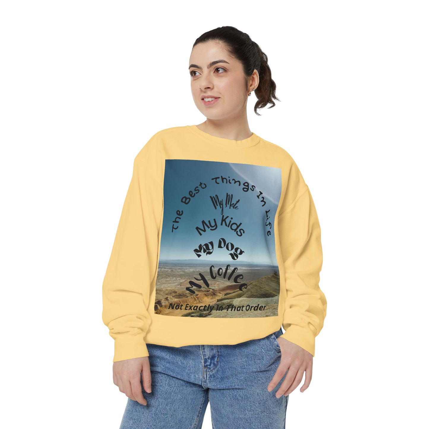 Coastal Family Vibes Sweatshirt — "The Best Things in Life" Graphic Crewneck