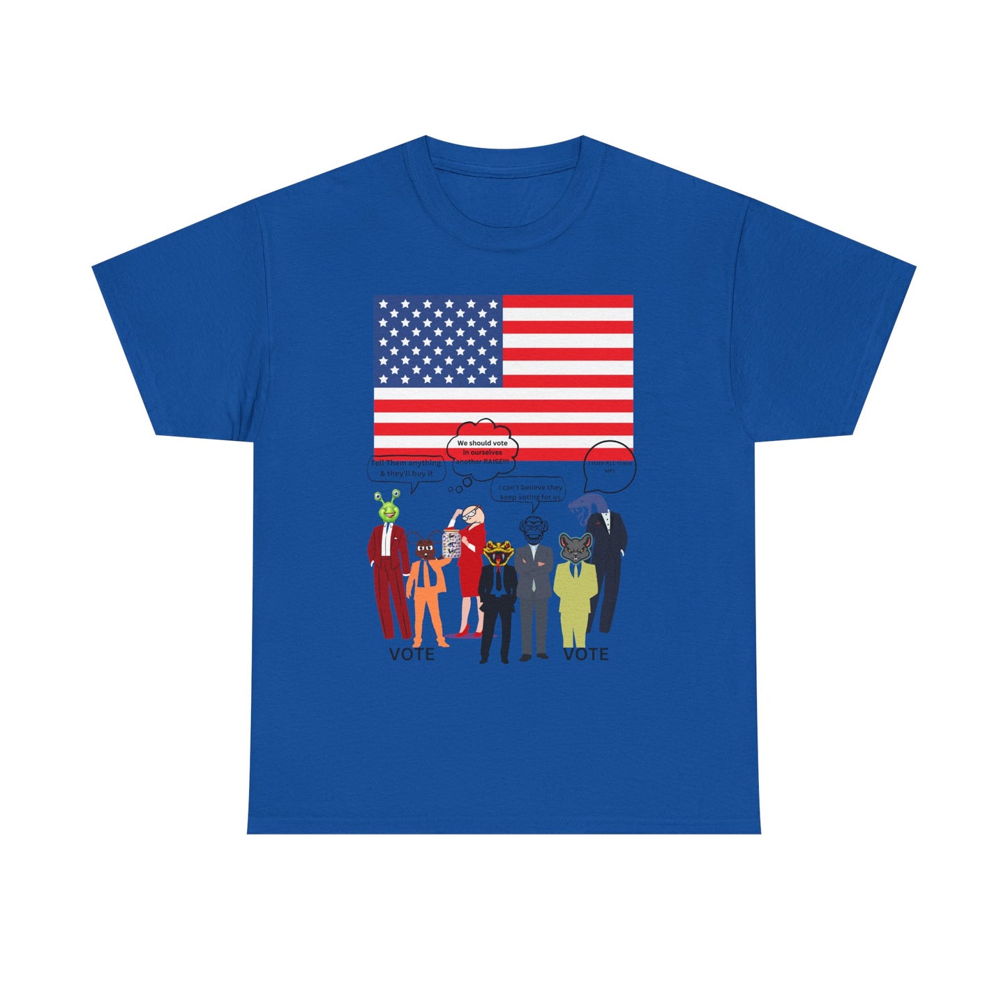 Patriotic 'Vote' Graphic Tee — American Flag Politicians-Lizard Forms Encouraging Voting