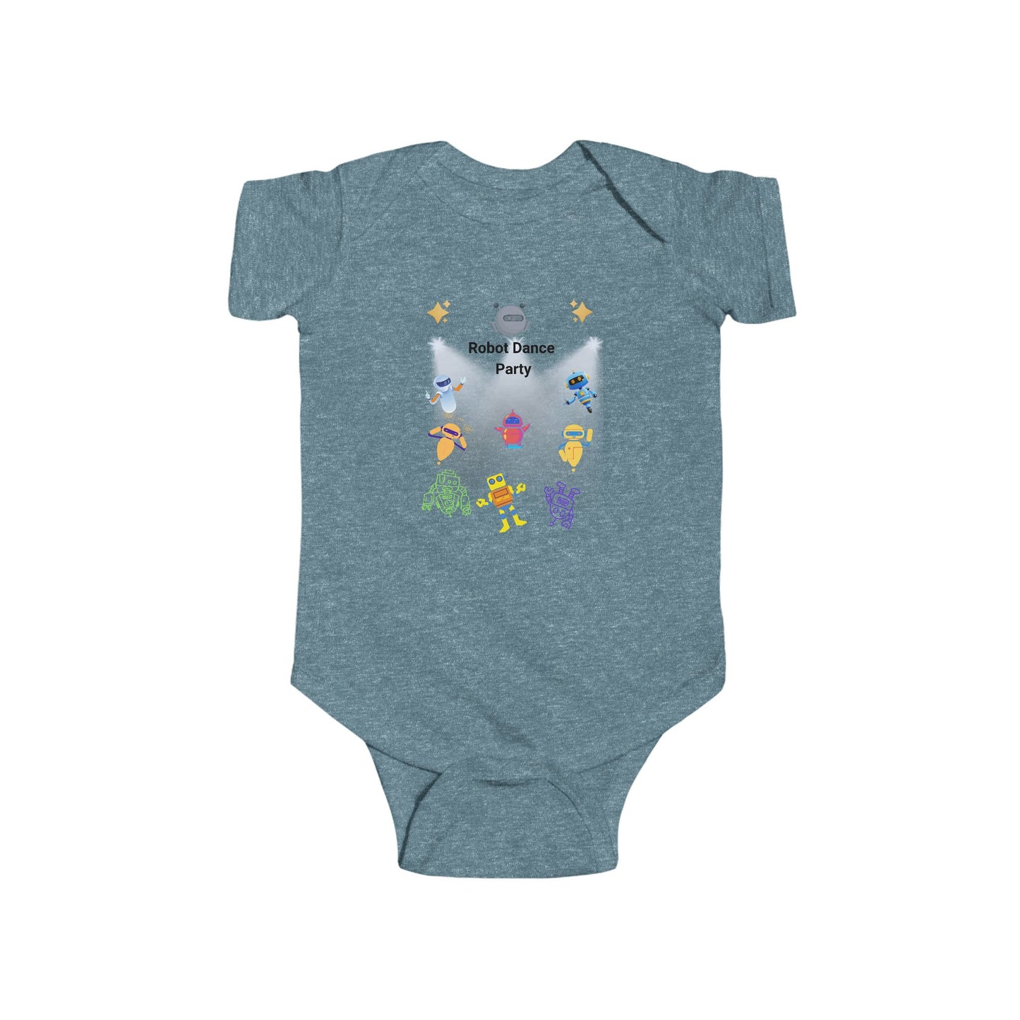 Robot Dance Party Infant Bodysuit — Cute Baby Onesie with Colorful Dancing Robots