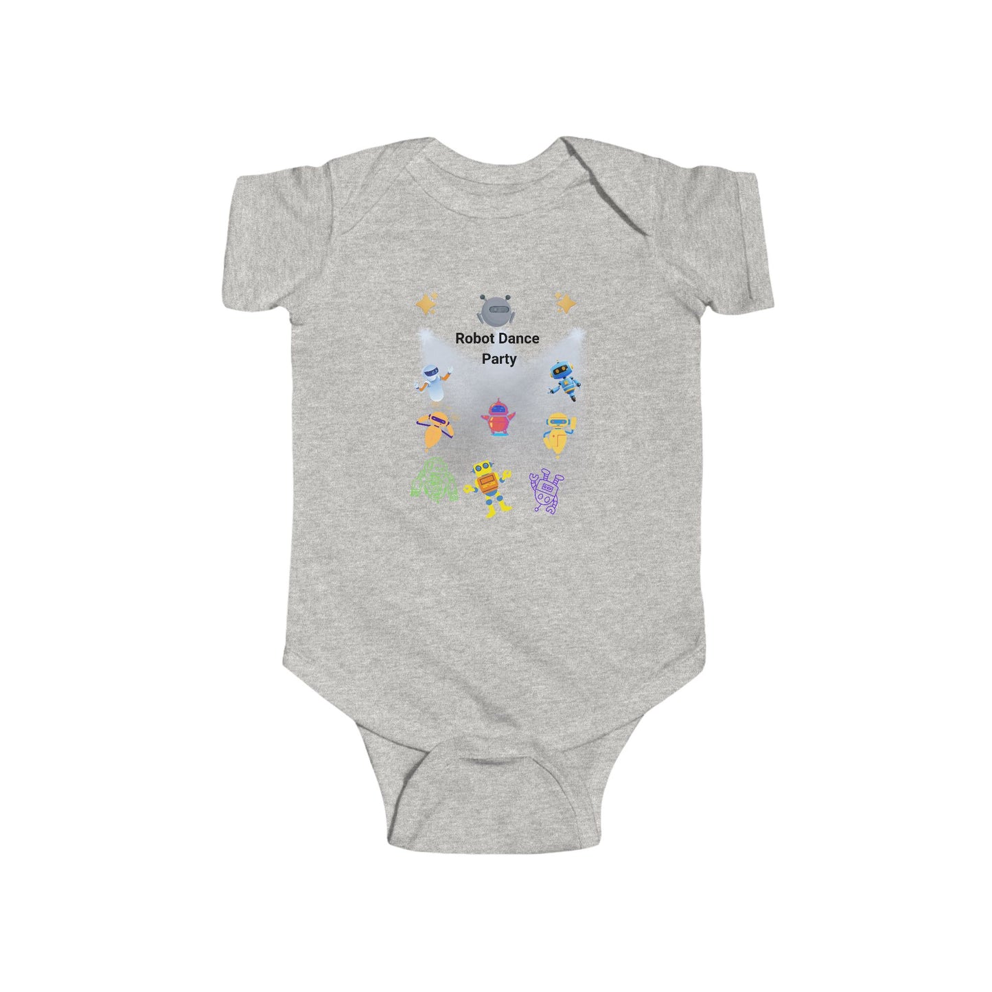 Robot Dance Party Infant Bodysuit — Cute Baby Onesie with Colorful Dancing Robots