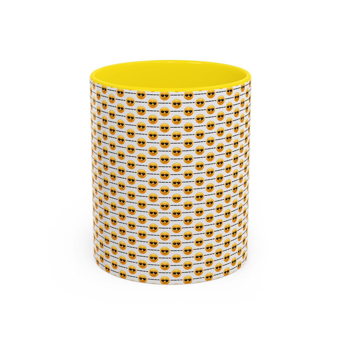 Sunglasses Emoji Pattern Accent Coffee Mug (11 oz) Asking "Who Run's This Ish"