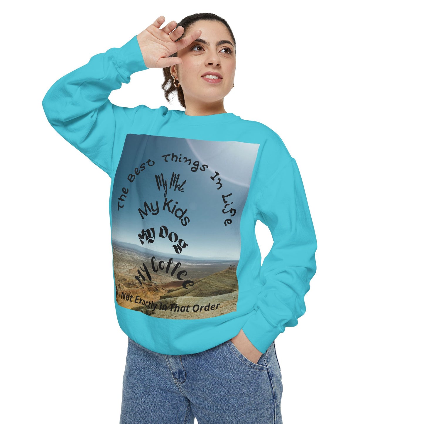 Coastal Family Vibes Sweatshirt — "The Best Things in Life" Graphic Crewneck