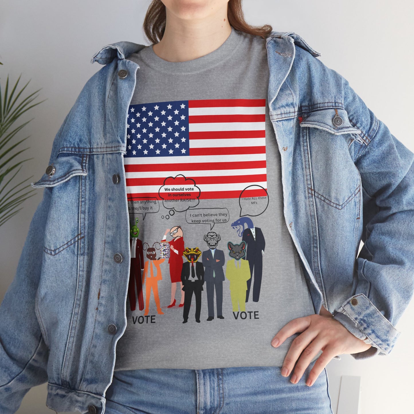 Patriotic 'Vote' Graphic Tee — American Flag Politicians-Lizard Forms Encouraging Voting