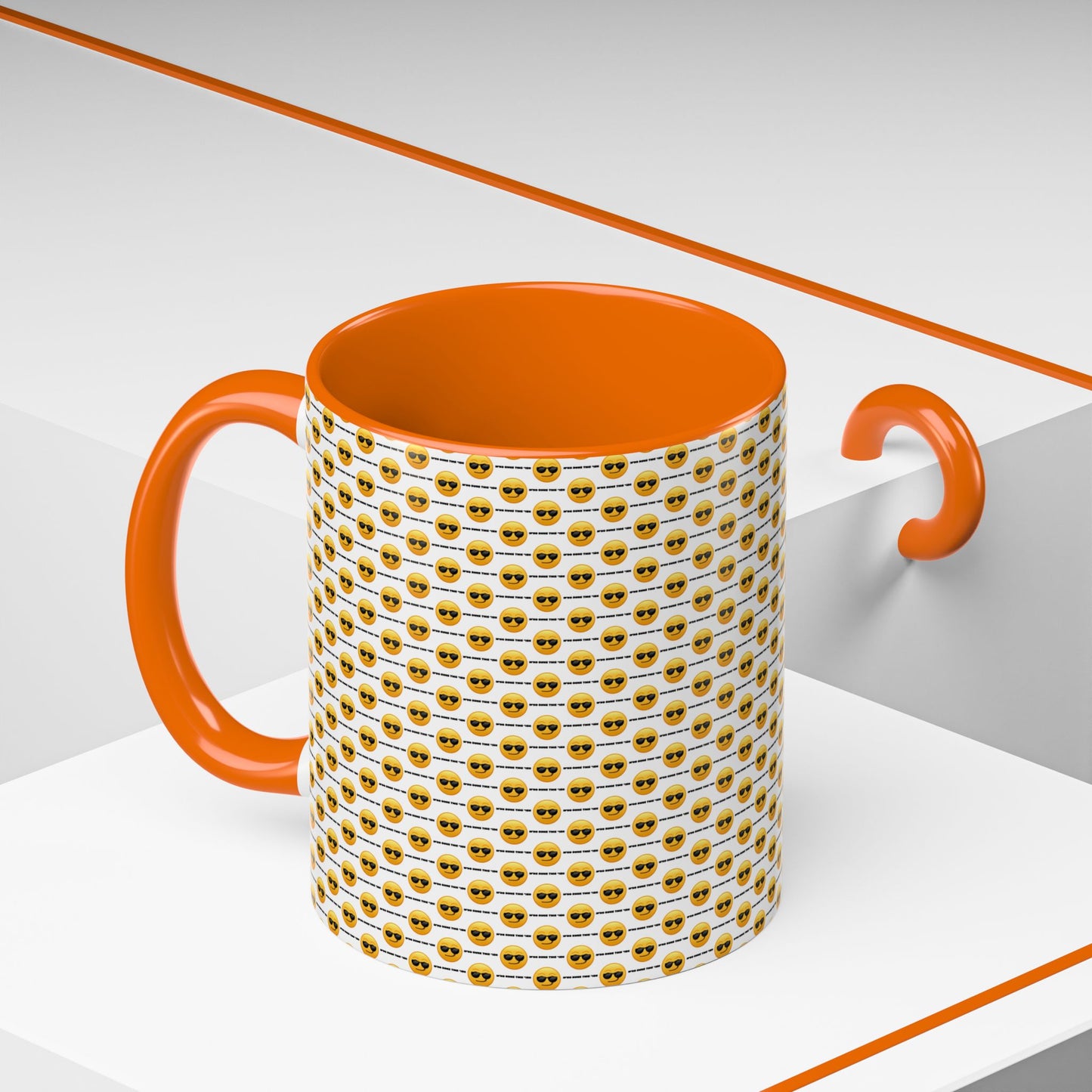 Sunglasses Emoji Pattern Accent Coffee Mug (11 oz) Asking "Who Run's This Ish"