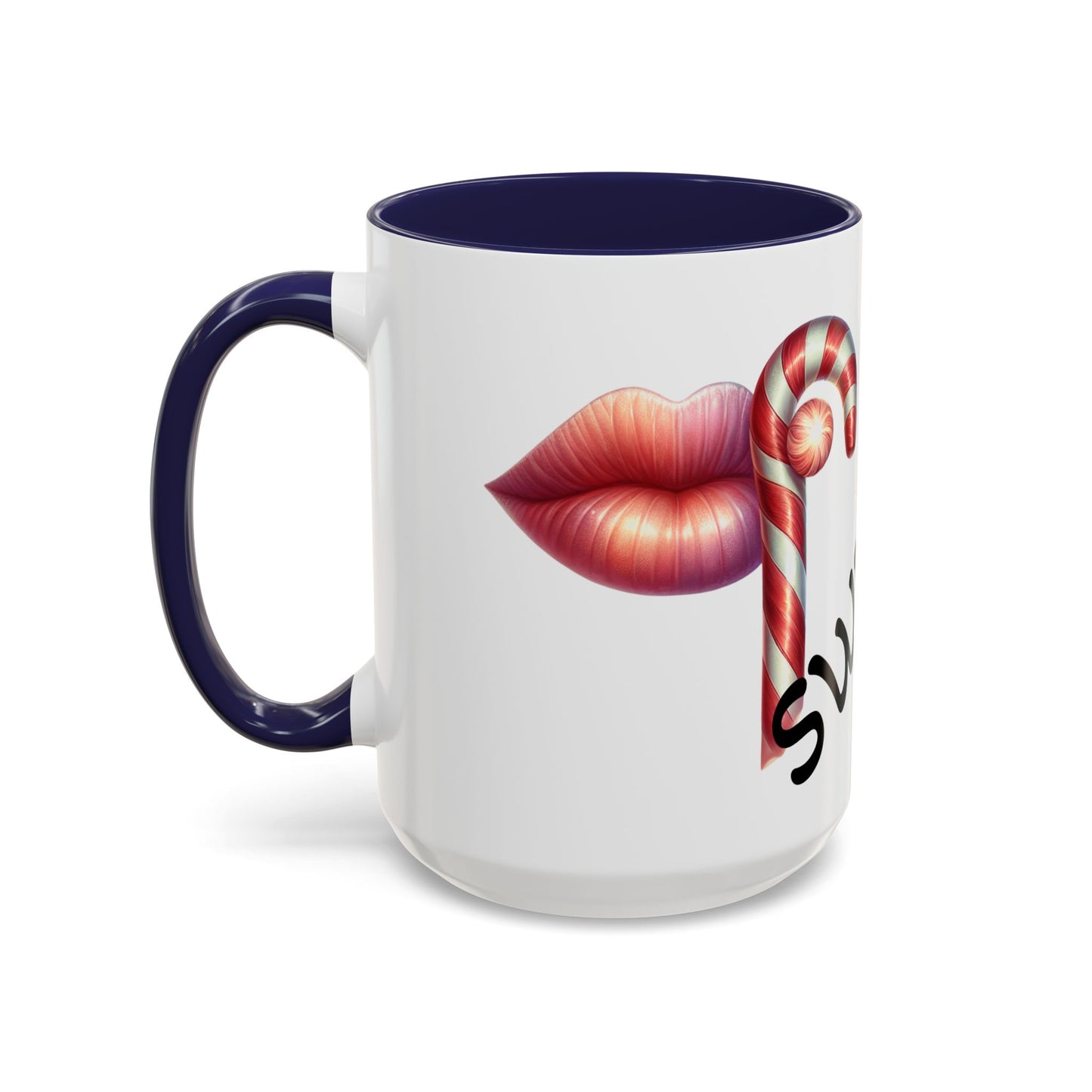 Candy Cane Kiss Accent Coffee Mug — "Sweet" Holiday Hot Cocoa Cup