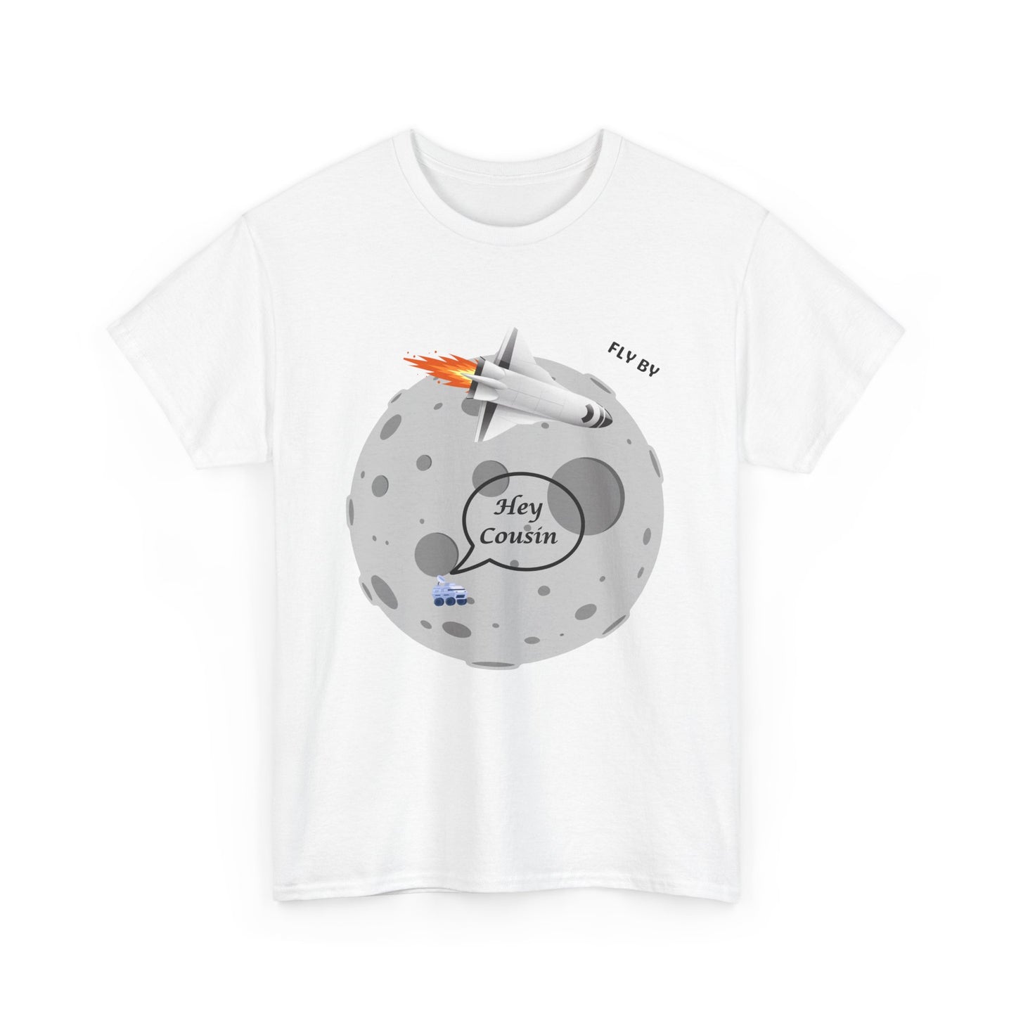 Hey Cousin Rocket Moon T-Shirt — Cute Retro Space Plane Graphic Tee