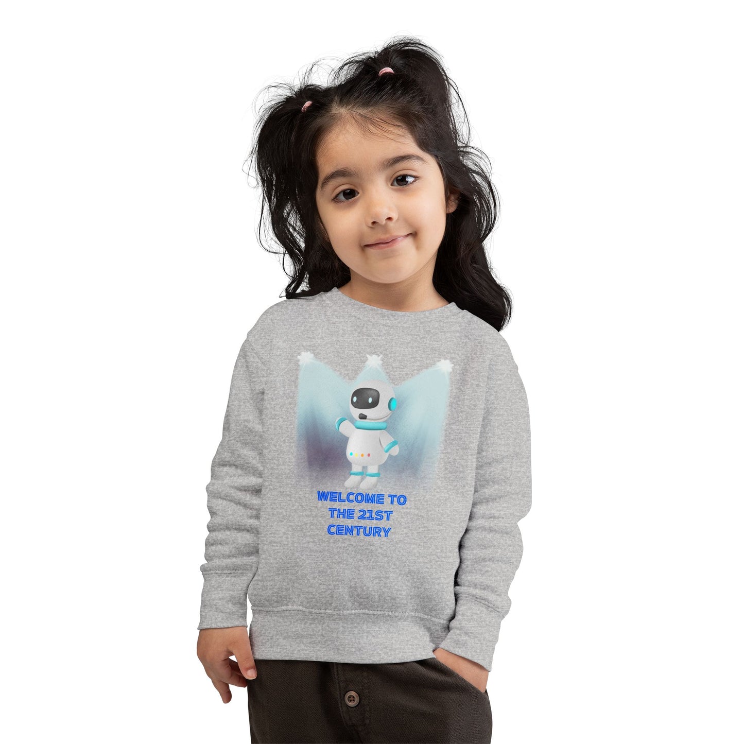 Toddler Sweatshirt - Cute Robot "Welcome to the 21st Century" Kids Crewneck