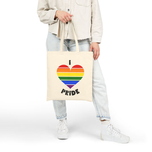 Pride Heart Tote Bag — Rainbow 'I Heart Pride' Cotton Canvas Shopper