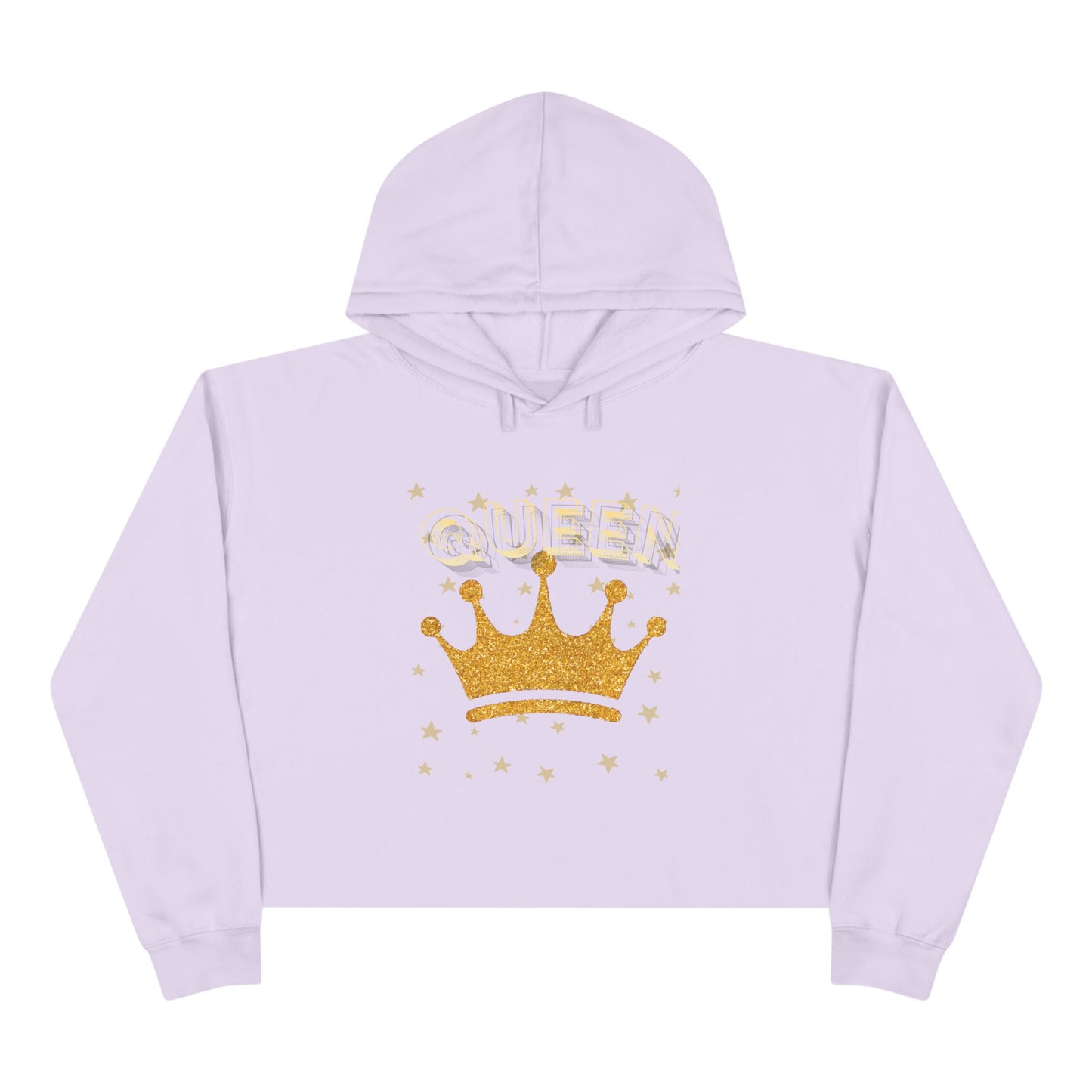 Queen - Gold Crown Crop Hoodie — Glitter Royalty Graphic Crop Hoodie