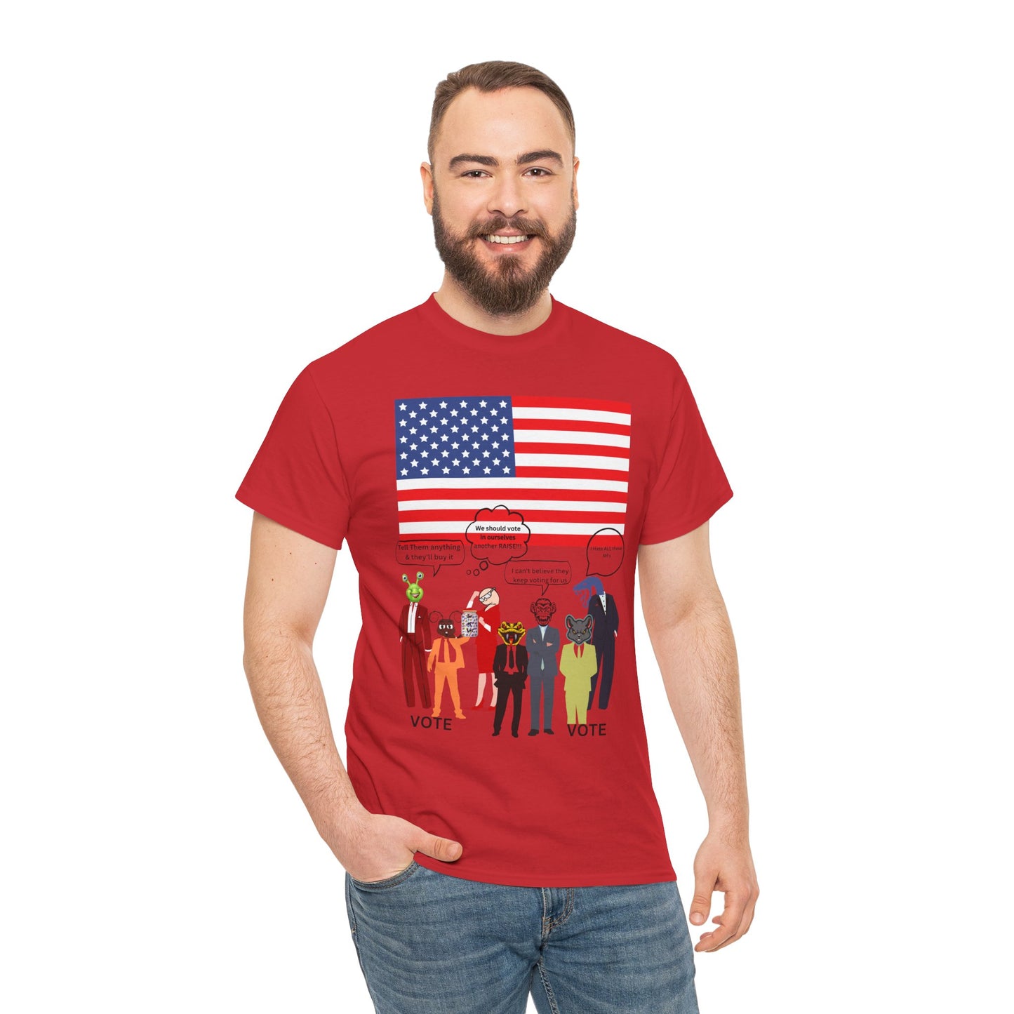 Patriotic 'Vote' Graphic Tee — American Flag Politicians-Lizard Forms Encouraging Voting