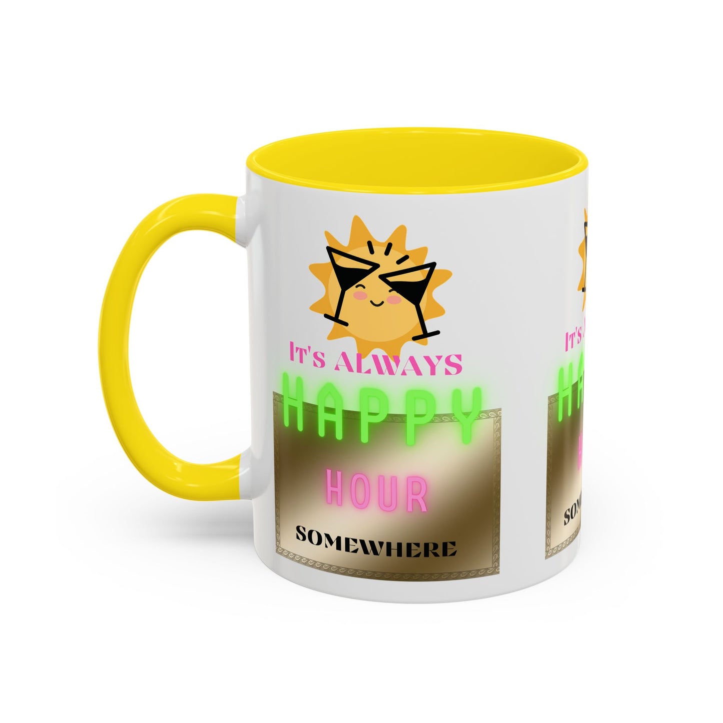 Coffee Mug — "It's Always Happy Hour Somewhere" Neon Sun Cocktail Accent Mug