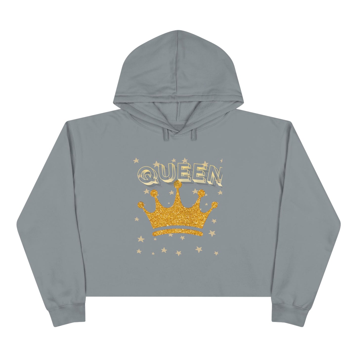Queen - Gold Crown Crop Hoodie — Glitter Royalty Graphic Crop Hoodie
