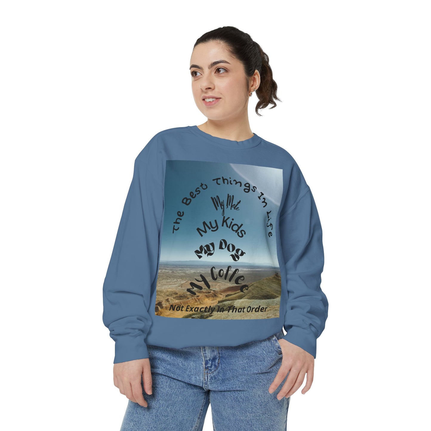 Coastal Family Vibes Sweatshirt — "The Best Things in Life" Graphic Crewneck