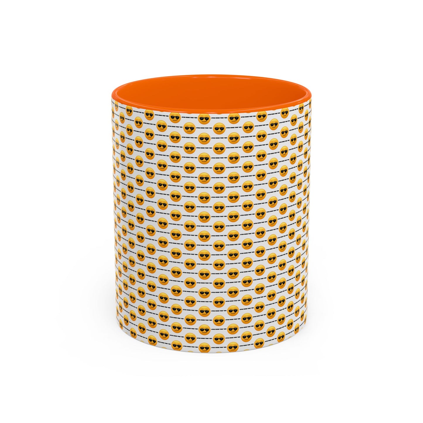 Sunglasses Emoji Pattern Accent Coffee Mug (11 oz) Asking "Who Run's This Ish"