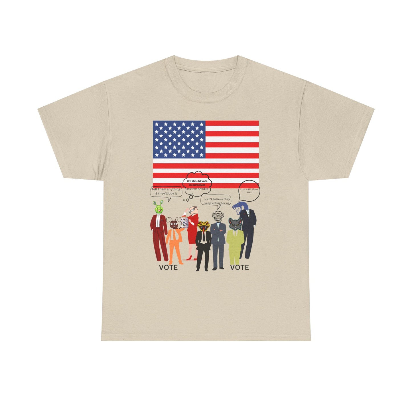 Patriotic 'Vote' Graphic Tee — American Flag Politicians-Lizard Forms Encouraging Voting