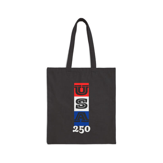 "USA 250" Patriotic Cotton Canvas Tote Bag, Eco-Friendly Shopper, Reusable Grocery Bag