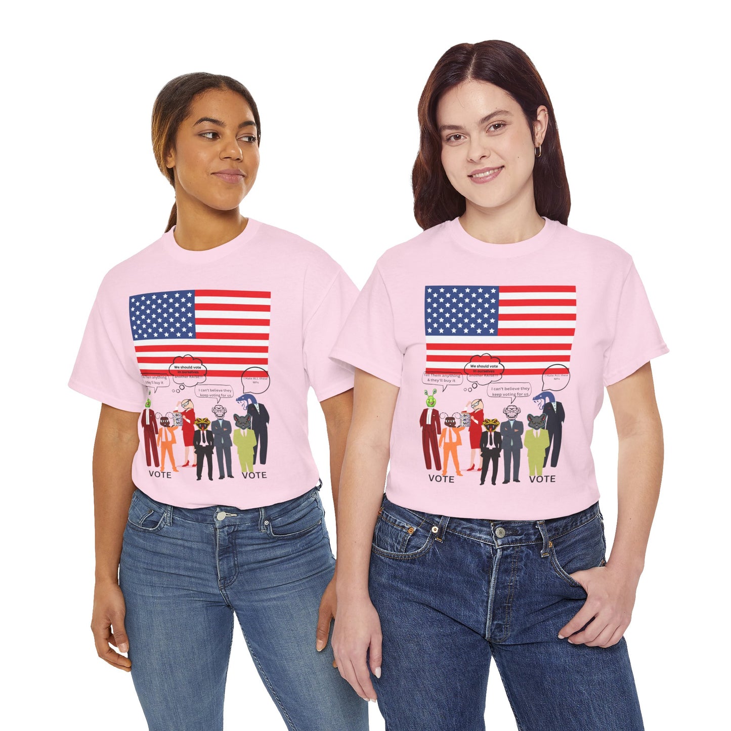 Patriotic 'Vote' Graphic Tee — American Flag Politicians-Lizard Forms Encouraging Voting