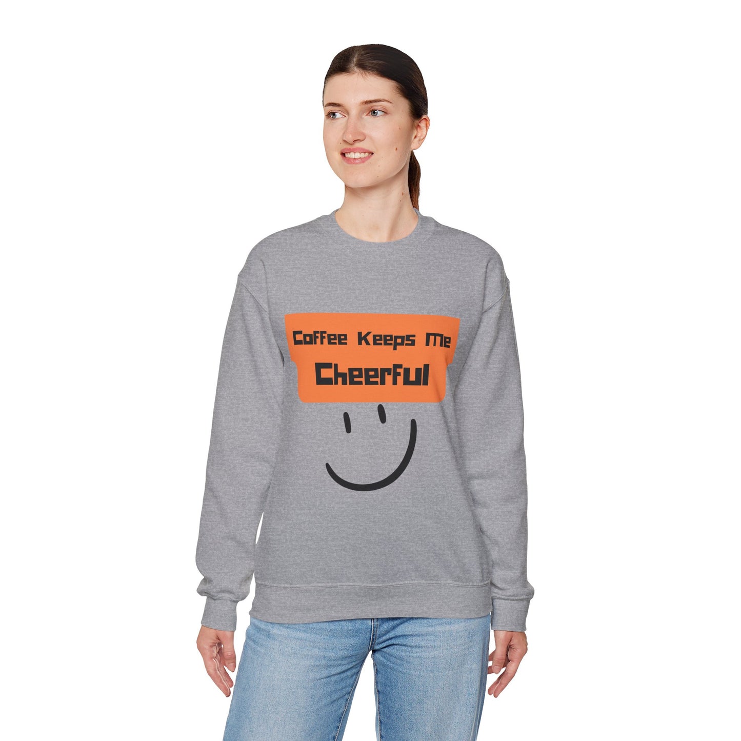 Cheerful Coffee Sweatshirt — "Coffee Keeps Me Cheerful" Smiley Crewneck