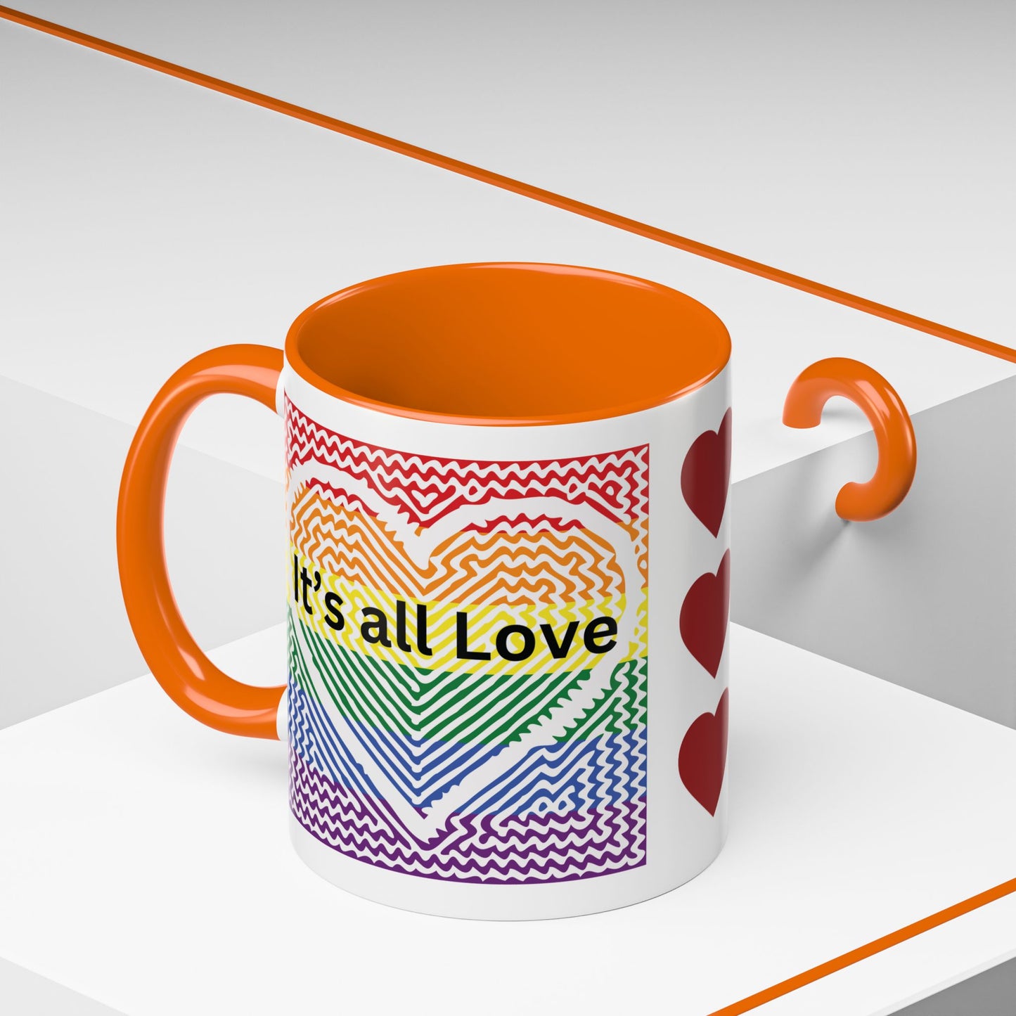 It's All Love Rainbow Heart Coffee Mug — Pride Accent Mug (11/15oz)