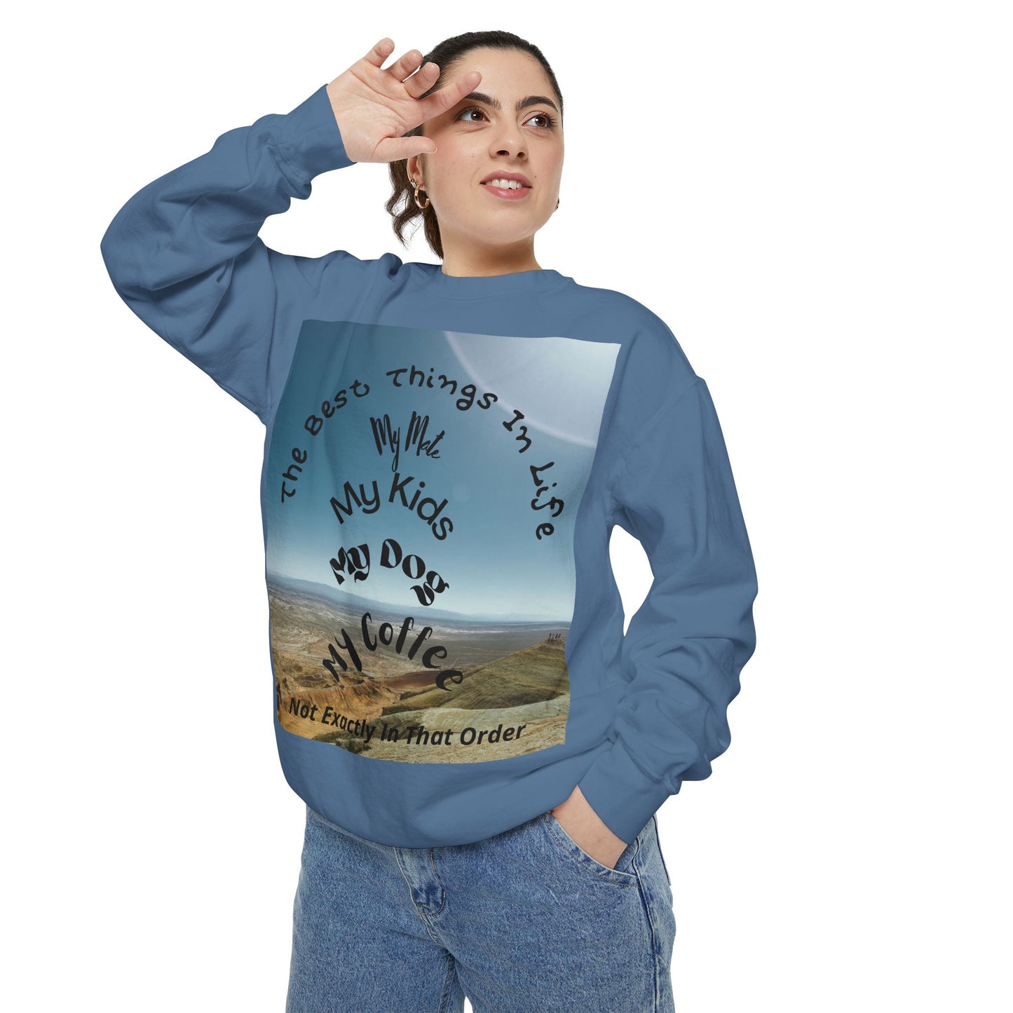 Coastal Family Vibes Sweatshirt — "The Best Things in Life" Graphic Crewneck
