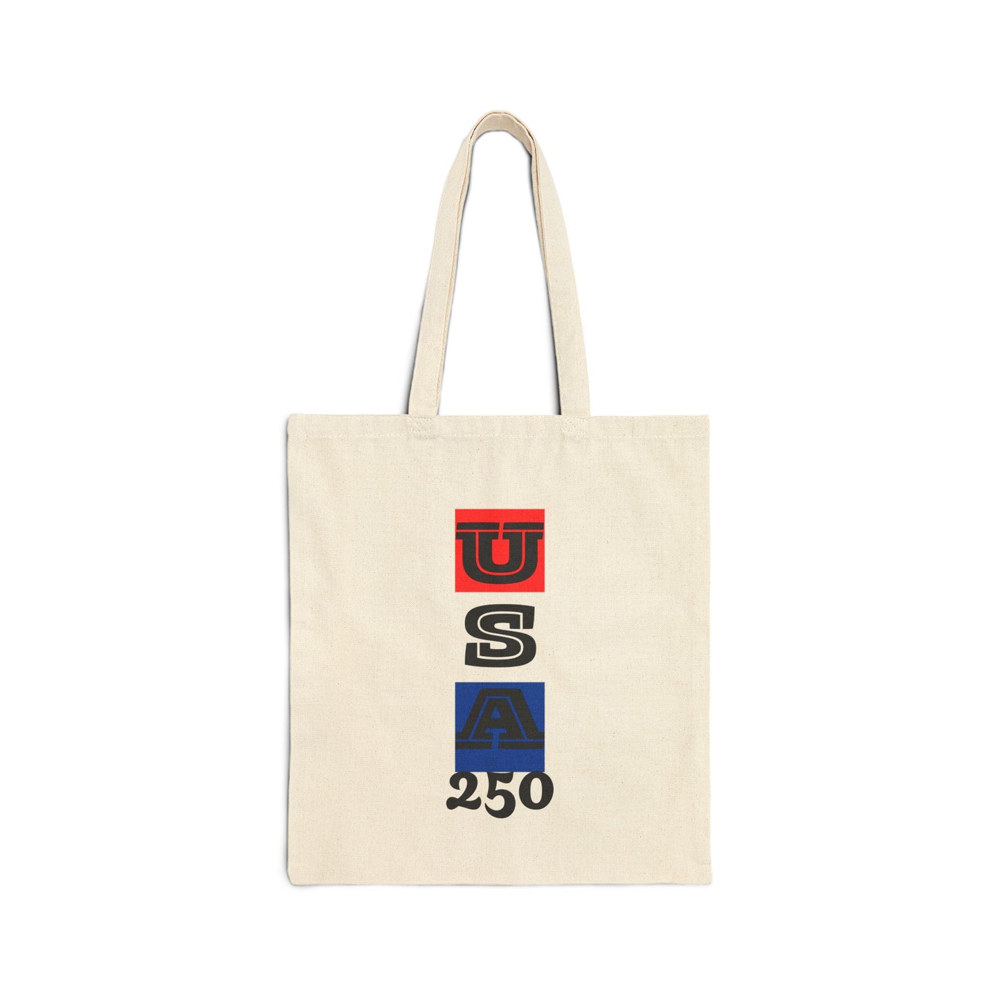 "USA 250" Patriotic Cotton Canvas Tote Bag, Eco-Friendly Shopper, Reusable Grocery Bag