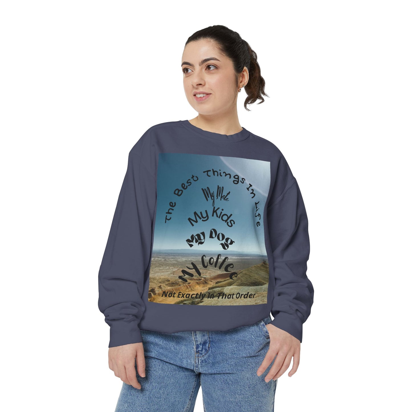 Coastal Family Vibes Sweatshirt — "The Best Things in Life" Graphic Crewneck