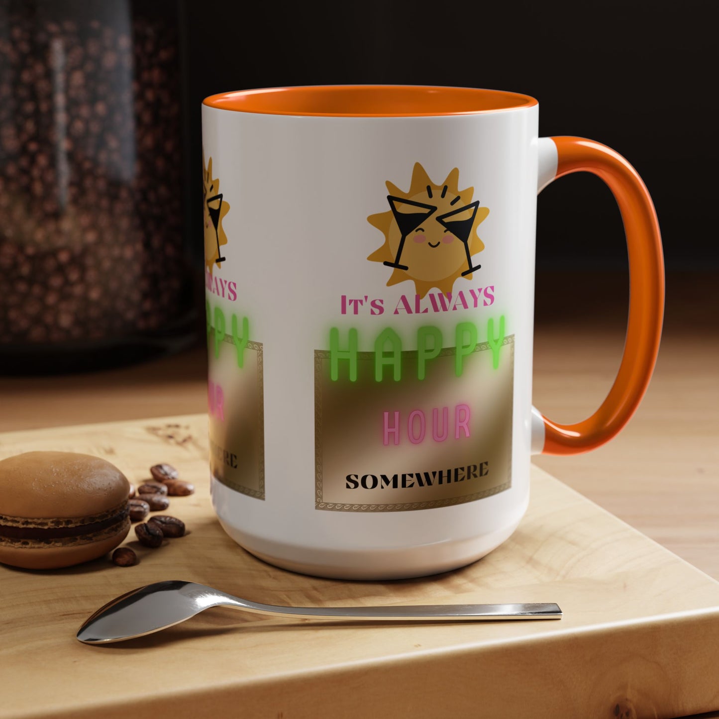 Coffee Mug — "It's Always Happy Hour Somewhere" Neon Sun Cocktail Accent Mug