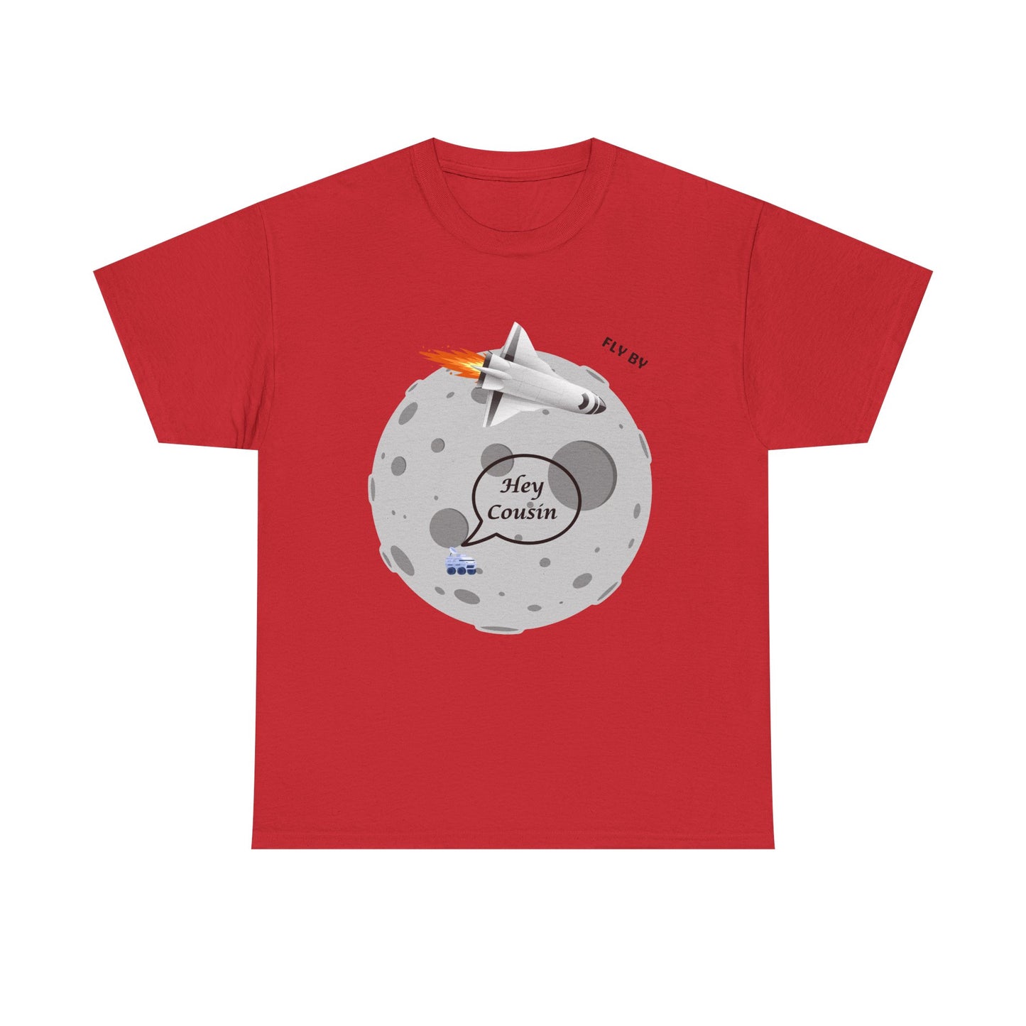 Hey Cousin Rocket Moon T-Shirt — Cute Retro Space Plane Graphic Tee