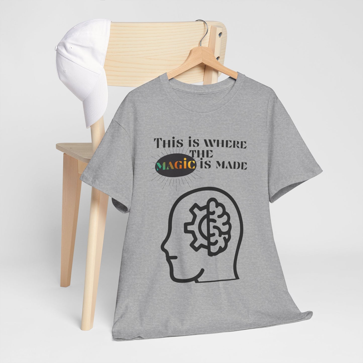 Brain + Gear Tee — "This Is Where the Magic Is Made" Creative Mind T-Shirt