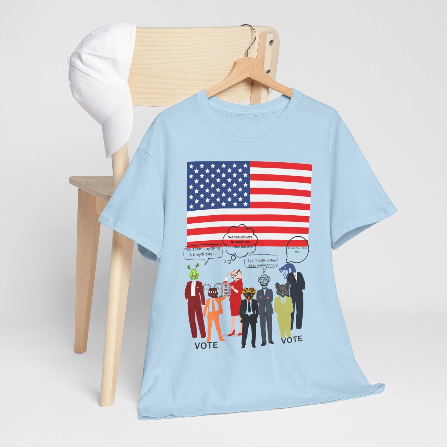Patriotic 'Vote' Graphic Tee — American Flag Politicians-Lizard Forms Encouraging Voting