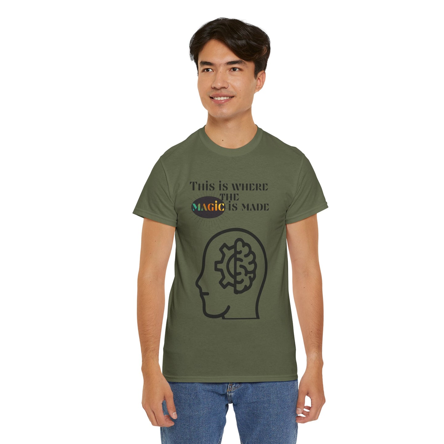 Brain + Gear Tee — "This Is Where the Magic Is Made" Creative Mind T-Shirt