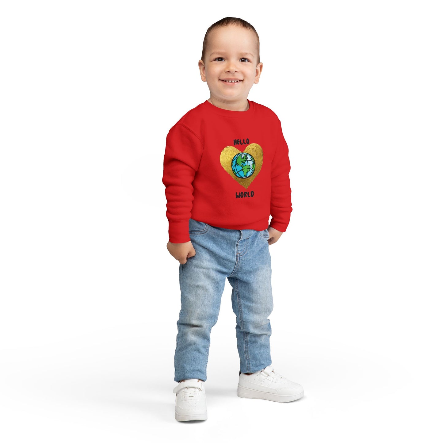 Toddler Sweatshirt - "Hello World" Earth Heart Graphic