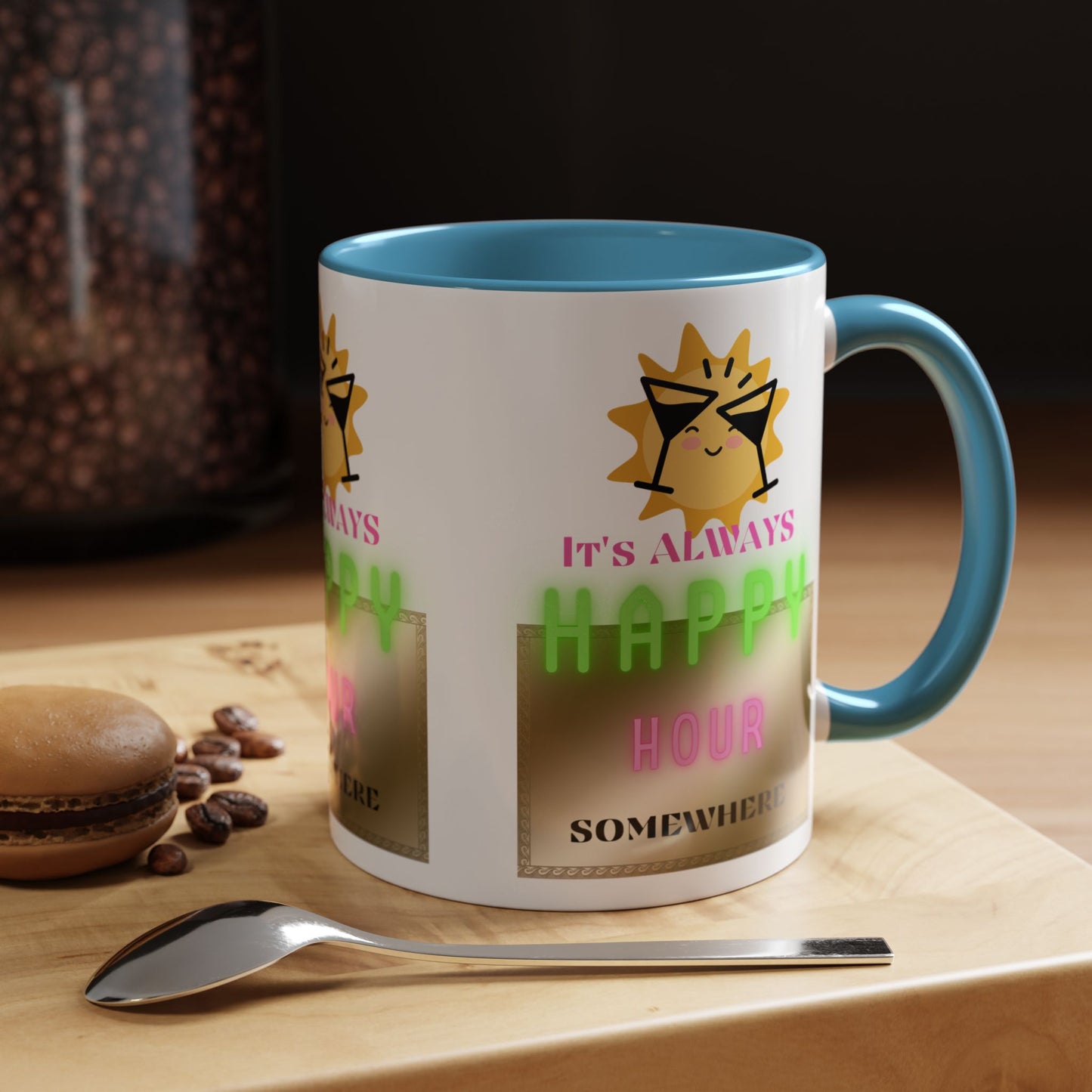 Coffee Mug — "It's Always Happy Hour Somewhere" Neon Sun Cocktail Accent Mug