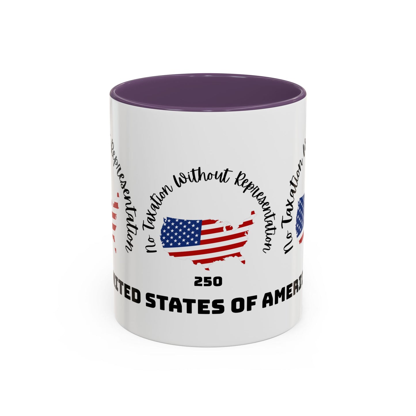 United States Map Flag Coffee Mug — "No Taxation Without Representation" 11/15oz Accent