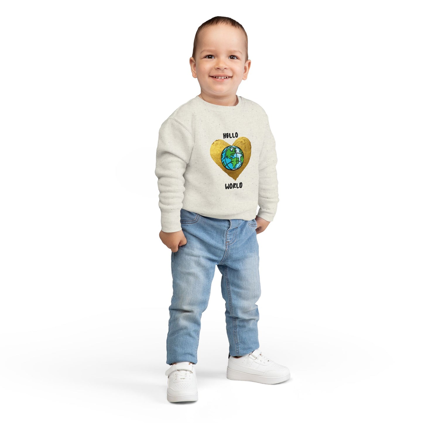 Toddler Sweatshirt - "Hello World" Earth Heart Graphic