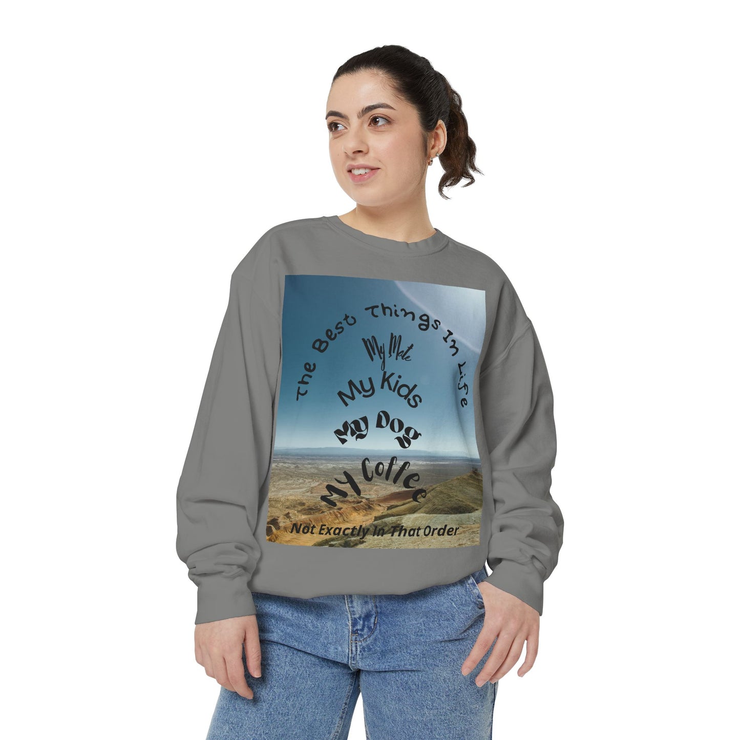 Coastal Family Vibes Sweatshirt — "The Best Things in Life" Graphic Crewneck