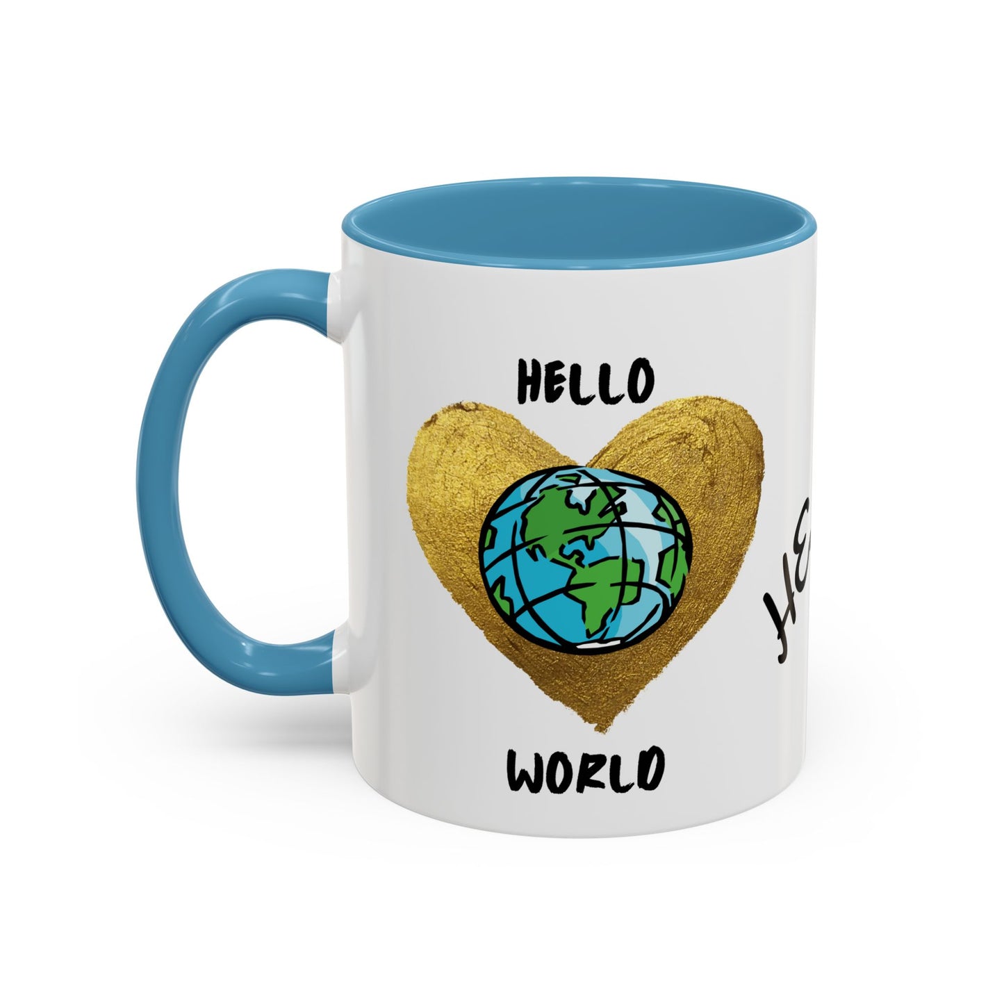 Hello World Coffee Mug — Heart Globe Accent 11oz