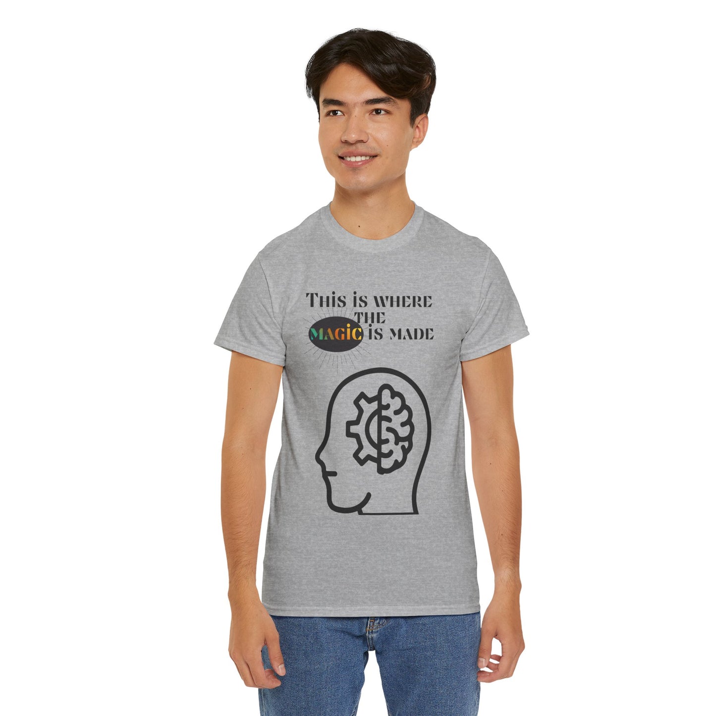 Brain + Gear Tee — "This Is Where the Magic Is Made" Creative Mind T-Shirt