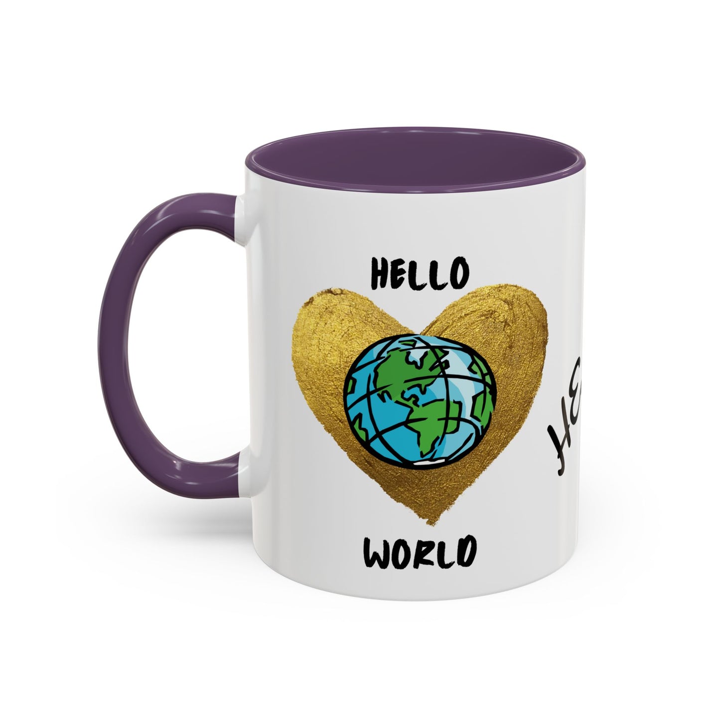 Hello World Coffee Mug — Heart Globe Accent 11oz