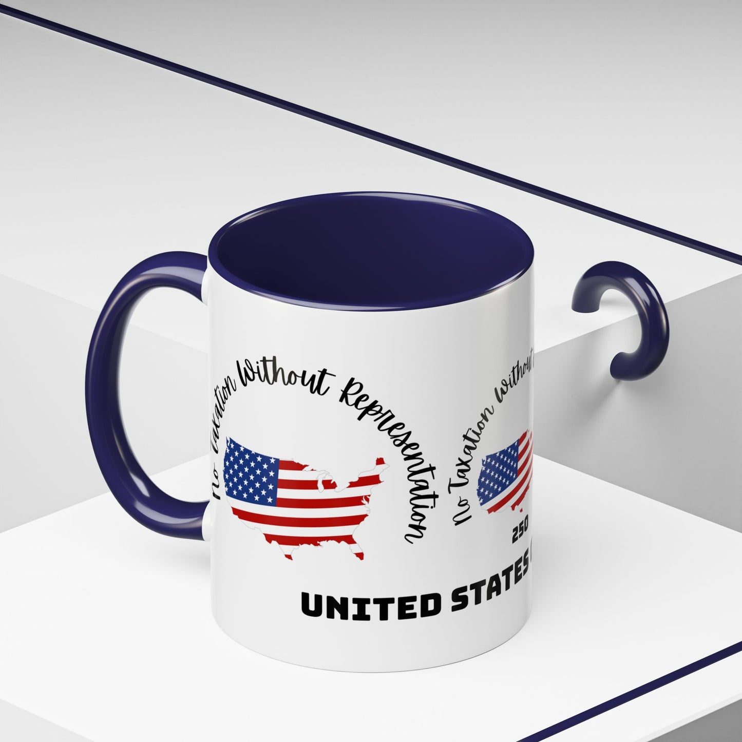 United States Map Flag Coffee Mug — "No Taxation Without Representation" 11/15oz Accent
