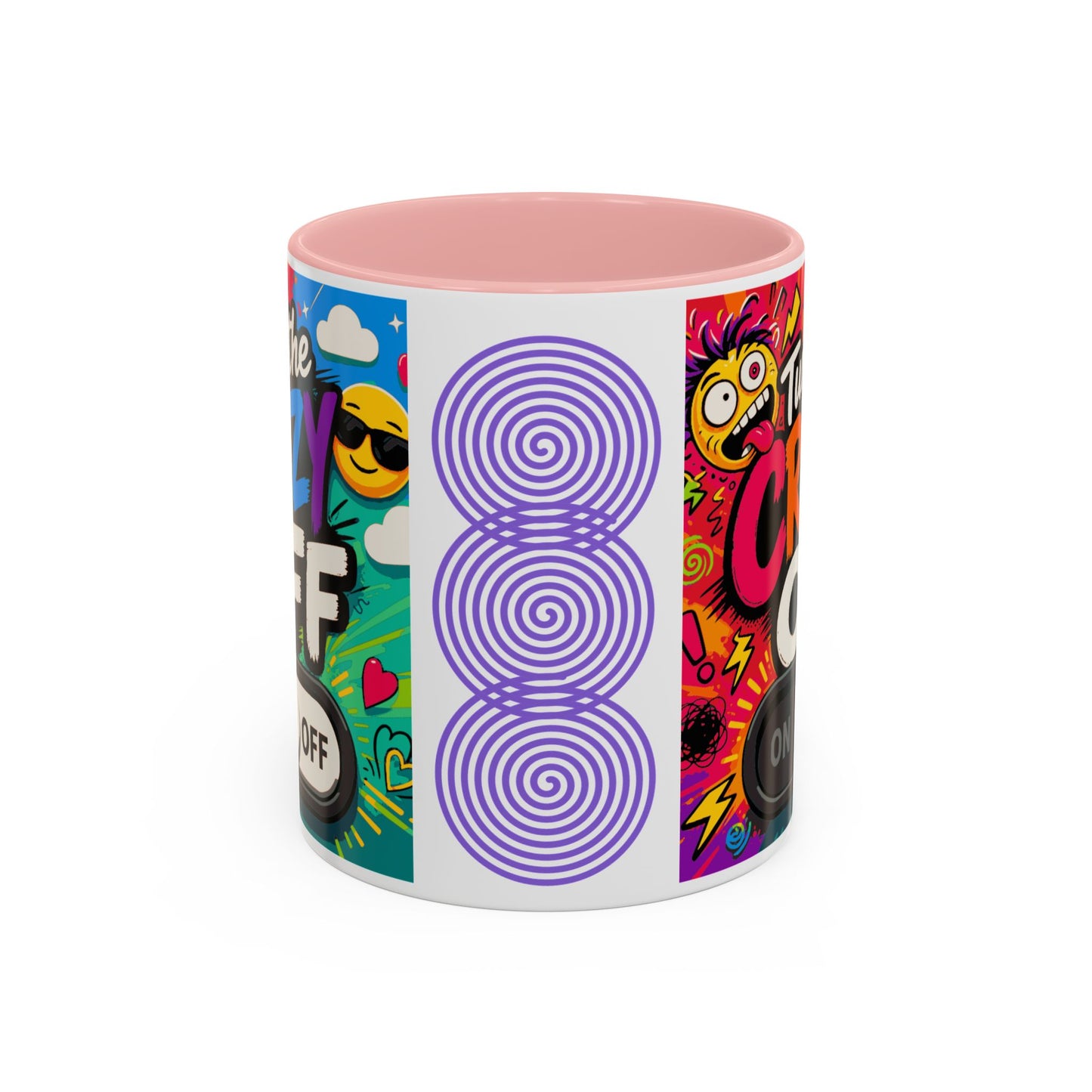 Accent Coffee Mug — "Turn the Crazy Off" Colorful Funny Ceramic Mug (11/15oz)